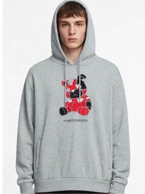 Track 23‎ Intelligent Design Mens Gray Teddy Bear Graphic Hoodie Sweatshirt L